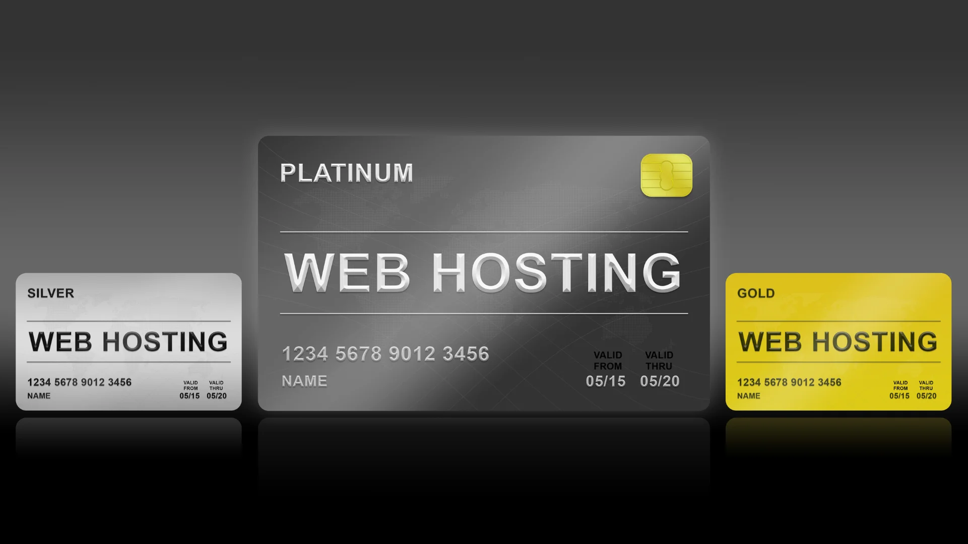 Three web hosting service cards labeled Silver, Gold, and Platinum, representing different hosting plans with varying levels of features and benefits.